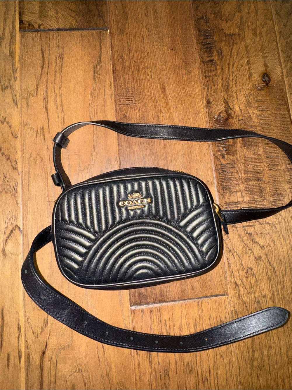 Coach Deco Quilted Black Leather Belt Bag Fanny Pack Gold Hardware